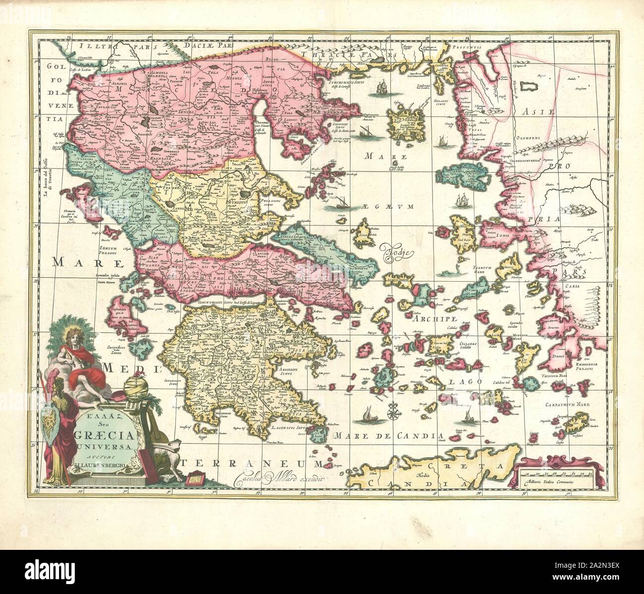 Mappa, Hellas seu Graecia universa, Johann Lauremberg (1590-1658), stampa di calcografia Foto Stock