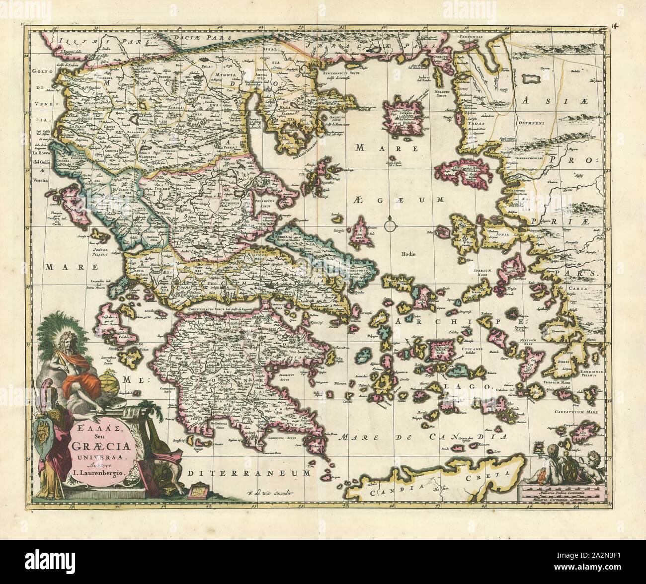 Mappa, Hellas seu Graecia universa, Frederick de Wit (1630-1706), stampa di calcografia Foto Stock