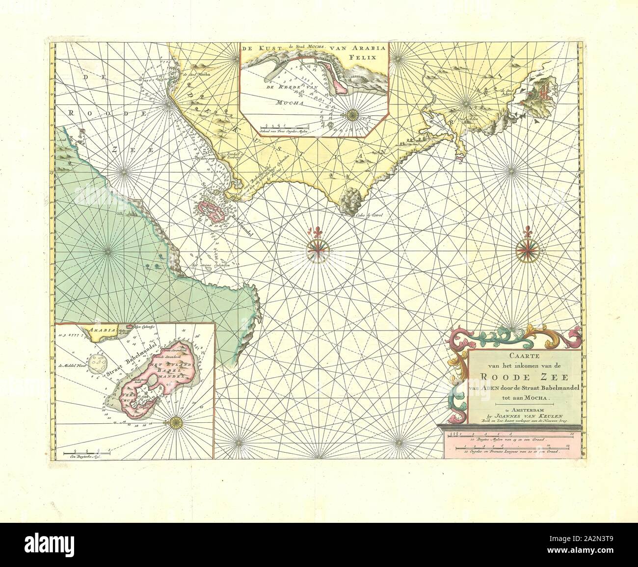 Mappa, Caarte van het inkomen van de Roode Zee van Aden door de straat Babelmandel tot aan Mocha, calcografia stampa Foto Stock