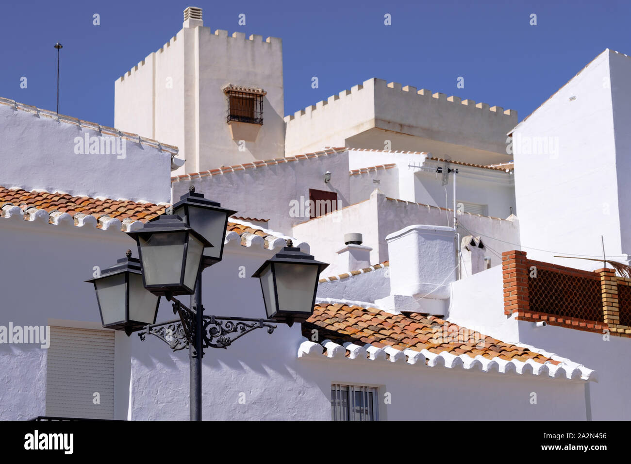 Architettura moresca di Comares, Axarquia, Malaga, Andalusia, Costa del Sol, Spagna Foto Stock