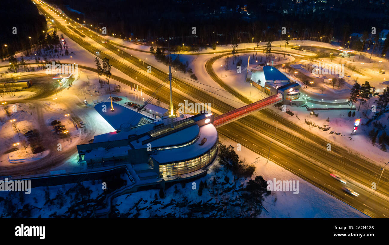 Tähtiniemen silta illalla talvella ilmasta käsin Foto Stock