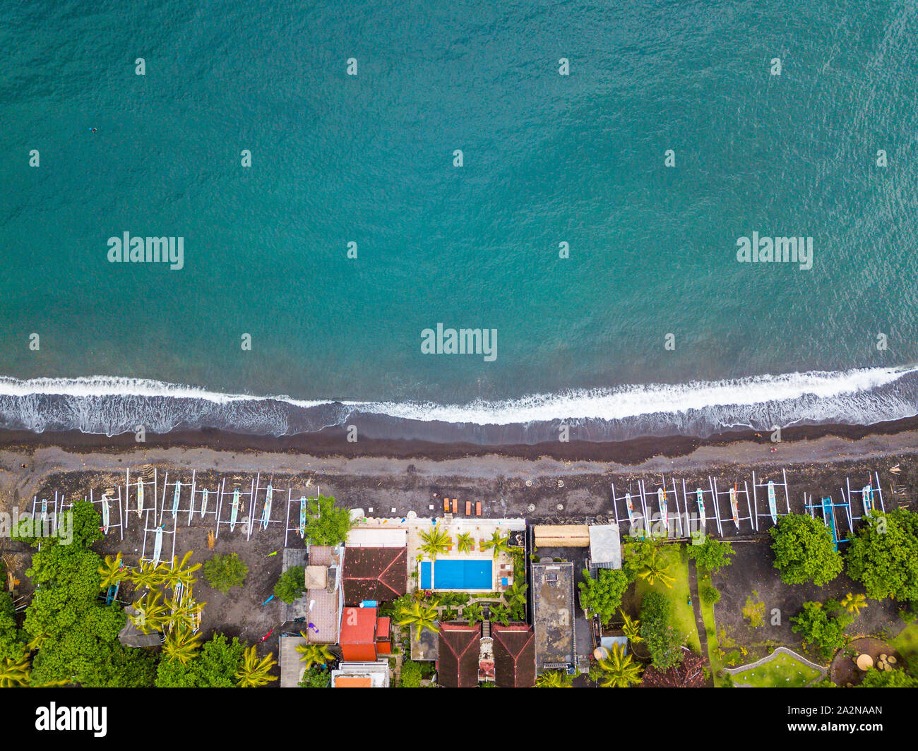 Vista aerea della Spiaggia di Amed a Bali, in Indonesia Foto Stock