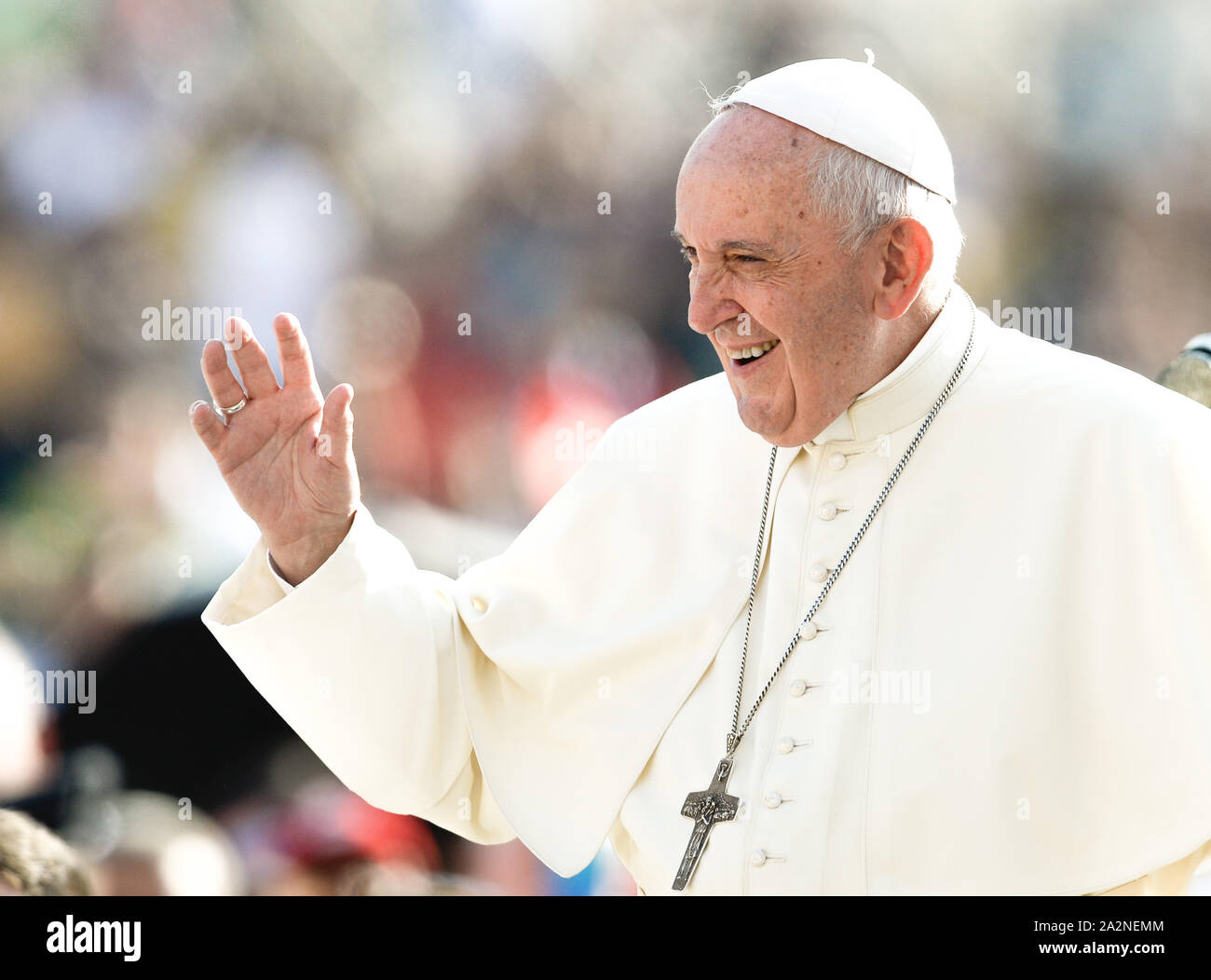 Papa Francesco durante l udienza generale di mercoledì in Piazza San Pietro in Vaticano nel mese di ottobre 02, 2019 Foto Stock