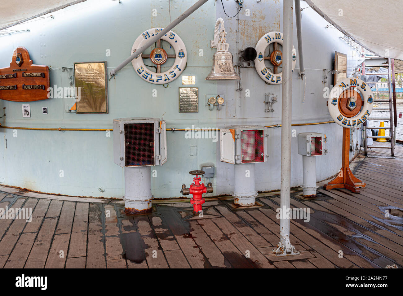 HMS Belfast, nave museo, sul fiume Tamigi, Londra Foto Stock
