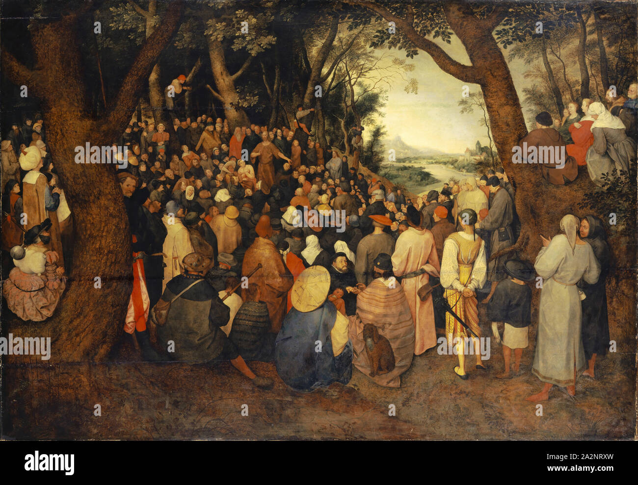 Omelia di Giovanni Battista, c. 1598, olio su oak, 114.6 x 165.2 cm, unsigned, Jan Brueghel d. Ä., Brüssel 1568-1625 Antwerpen, Pieter Bruegel d. Ä., (Kopie nach / copia dopo), um 1526/30-1569 Brüssel Foto Stock