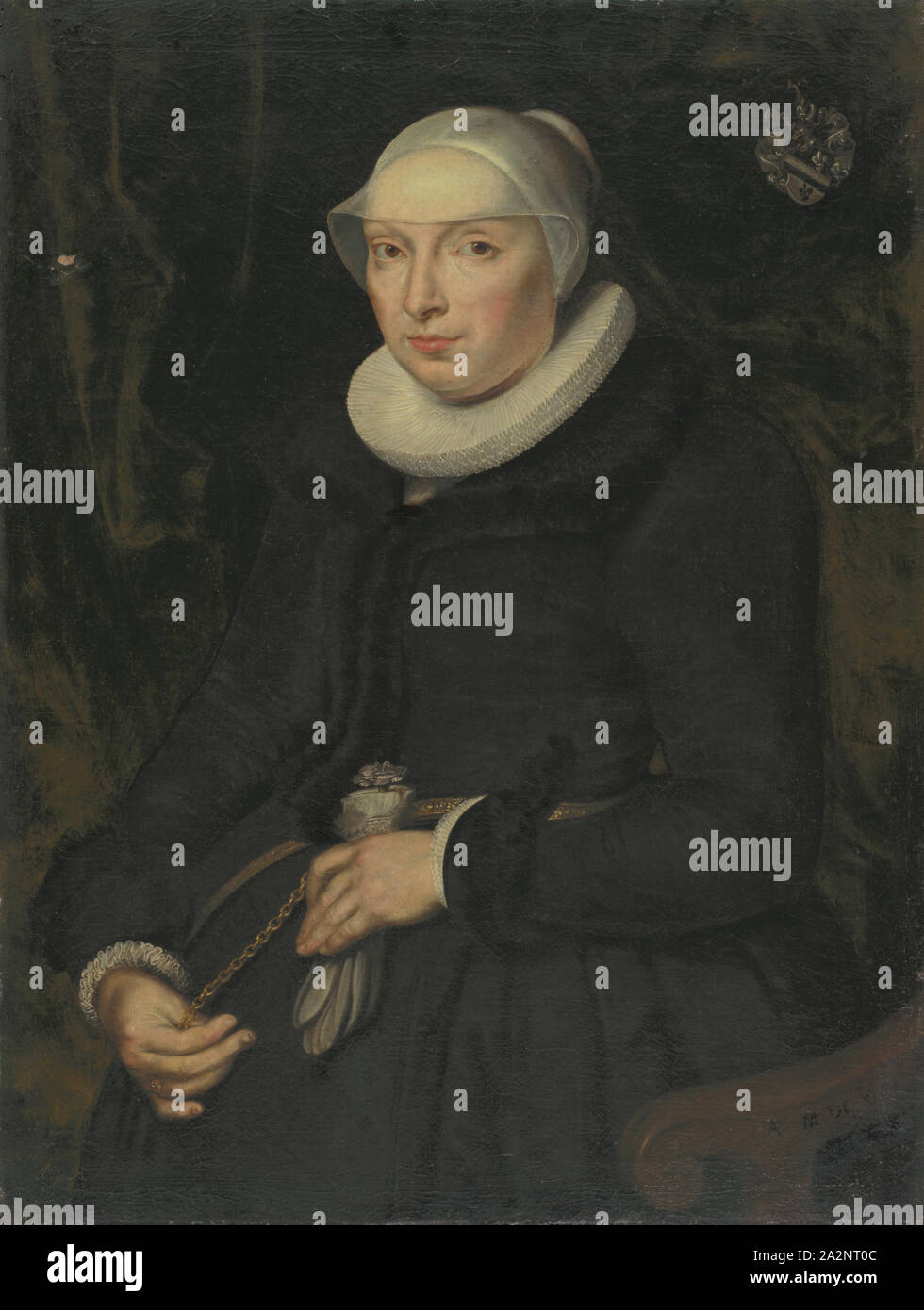 Ritratto di Chrischona Jeckelmann, moglie di Tommaso vassoi II., 1617, olio su tela, 99 x 75 cm, non datata, ma datato in basso a sinistra: Aº MDCXVII, Bartolomeo Sarburgh, (zugeschrieben / attribuito a Treviri) um 1590 - nach 1637 Niederlande Foto Stock