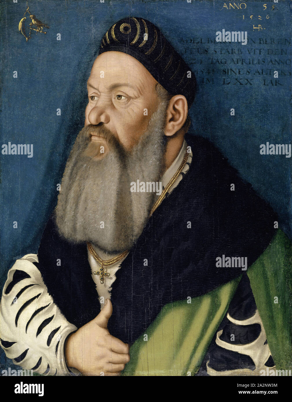 Ritratto di Adelberg III., da Bärenfels, 1526, olio su legno di abete, 61,4 x 48,2 cm, firmata e datata nell'angolo superiore destro: ANNO 55/1526, HB • [ligatured], Hans Baldung gen. Grien, Schwäbisch Gmünd (?) 1484/85-1545 Strassburg Foto Stock