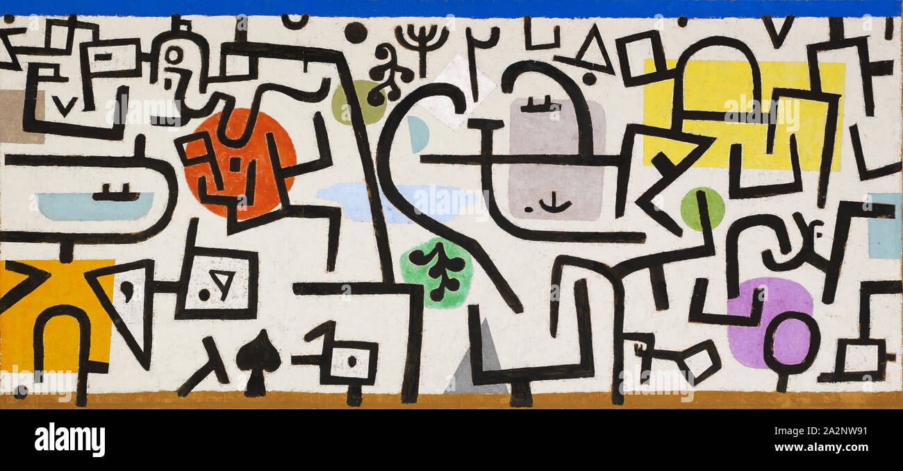 Ricco Porto (foto di viaggio), 1938, 147 (K 7), olio e incollare il colore su carta da giornale sulla iuta, 75,4 x 165 cm, inscritto sul rovescio della barella: 1938. K 7. Porto Ricco di Klee [Firma appena leggibile], Paul Klee Münchenbuchsee/Berna 1879-1940 Muralto b. Locarno/Tessin Foto Stock