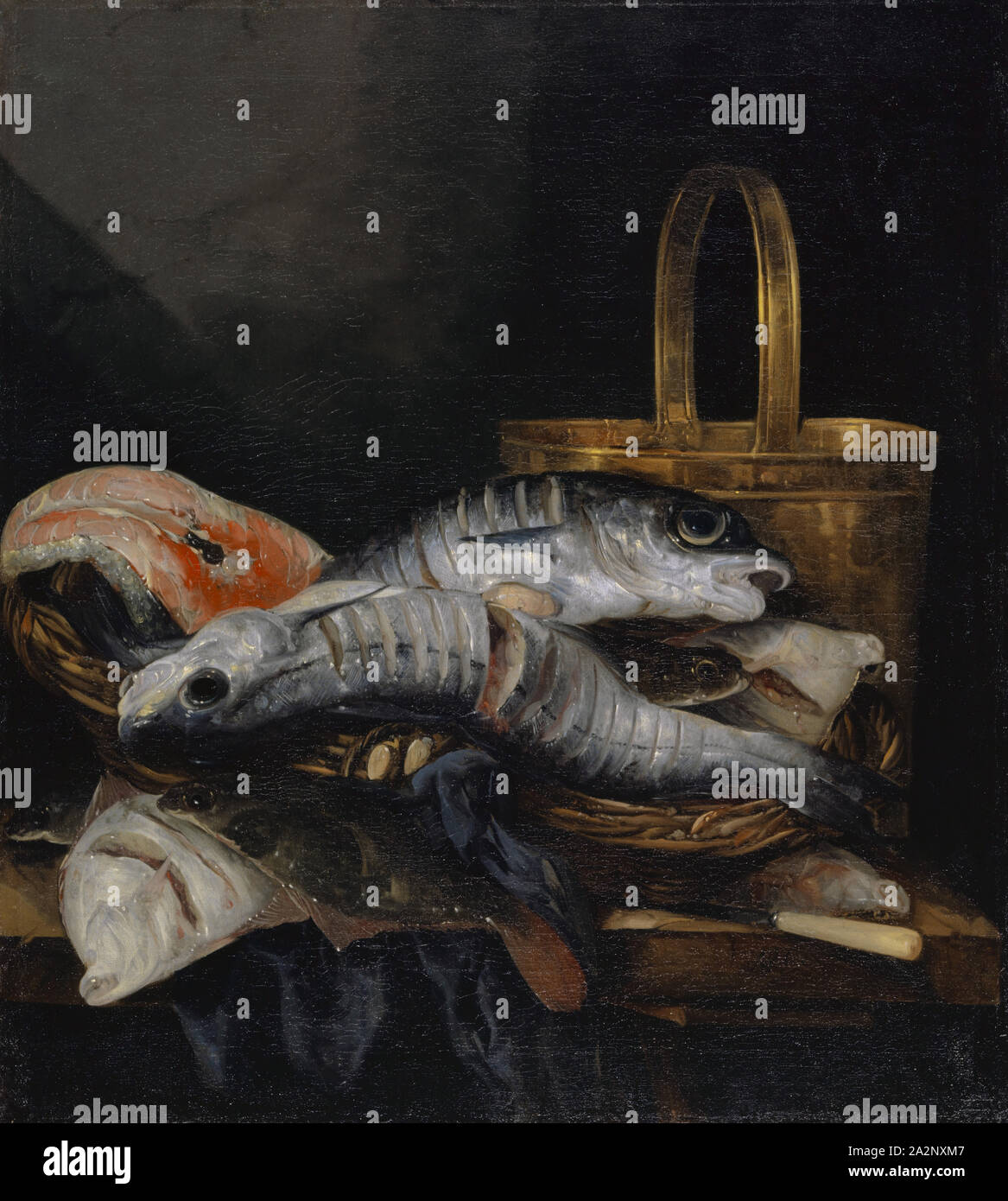 I pesci morti, olio su tela 74,6 x 66,6 cm, firmato nell'angolo inferiore destro della tabella: AVB., F ., [AVB ligato], Abramo Henricksz. van Beyeren, Den Haag 1620/21-1690 Overschie bei Rotterdam Foto Stock