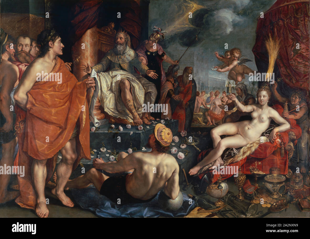 Hermes presenta a Pandora Epimetheus King, 1611, olio su tela, 181 x 256.8 cm, monogrammed e datata: HG. [Ligato], un ° 1611. sul trono superiore, su un utensile a destra sul terreno ancora una volta l'anno: 1611, Hendrick Goltzius, Mühlbrecht 1558-1617 Haarlem Foto Stock