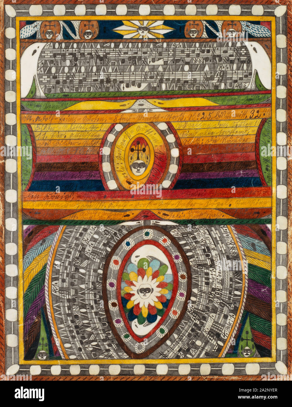 Città di Berna, n., 4, 1916, matita e pastelli, foglio: 64,8 x 49,8 cm recto, [1] sopra, Venus: [2] Grande = dea., [3] Skt. Adolf = Heim, = cinghie, = 8 volte = Marzo = Stooß, n., 25, fino ad u., mitt, 32. [4] Le immagini = Rähtsel, n., 11, qui., la risoluzione dell'immagine = Rätht =, sels, n., 10, segue., il Big One = dea, dico:, è probabilmente un suo =, divertimento: [5] Gli uccelli in: Seulen: sono tutti i gocciolamenti, =, bagnato: i briganti, con l', Köilen: esse affondano nel che, canna: Im, foresta sono sì, gufi., Wihr spie = [6], len re = Jaß., Frrrt, ., qui di seguito sono due Landjäger =, suore e il Foto Stock