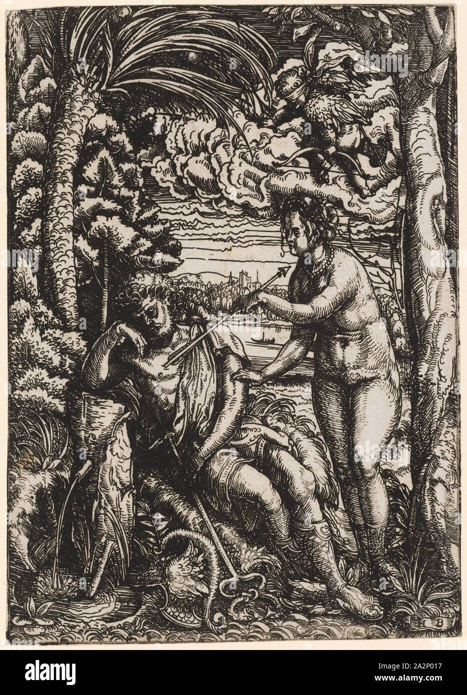 Mercurio, Venere e Amore, c. 1500, attacco di ferro, foglio: 18,3 x 13 cm, il brevetto statunitense n. r., monogrammed: H B, Hans Burgkmair d. Ä., Augsburg 1473-1531 Augusta Foto Stock