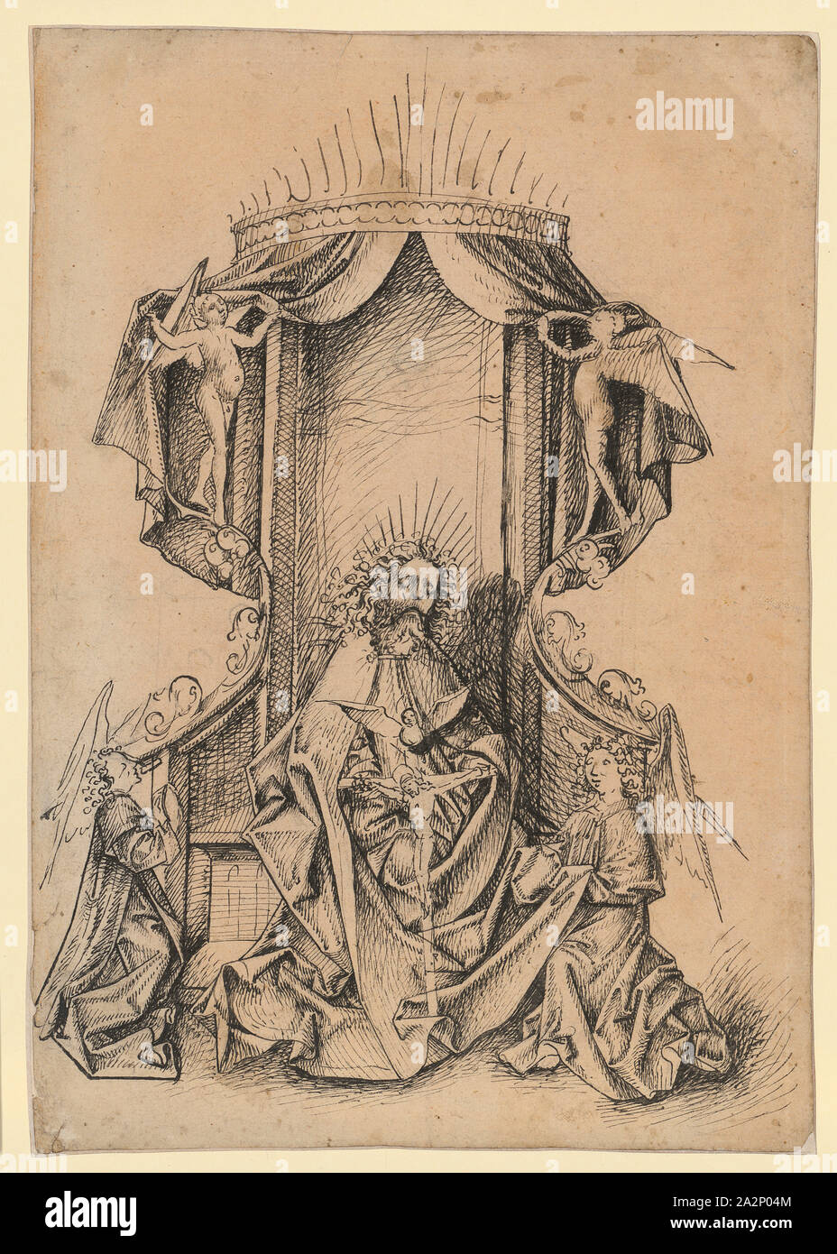 Misericordia sedile, c. 1470, giù in nero, sulla maniglia di piombo a rilievo, sul colore rosso-carta tinta, foglio: 29,1 x 20,4 cm, non marcati, Anonym, Süddeutschland, um 1470 Foto Stock