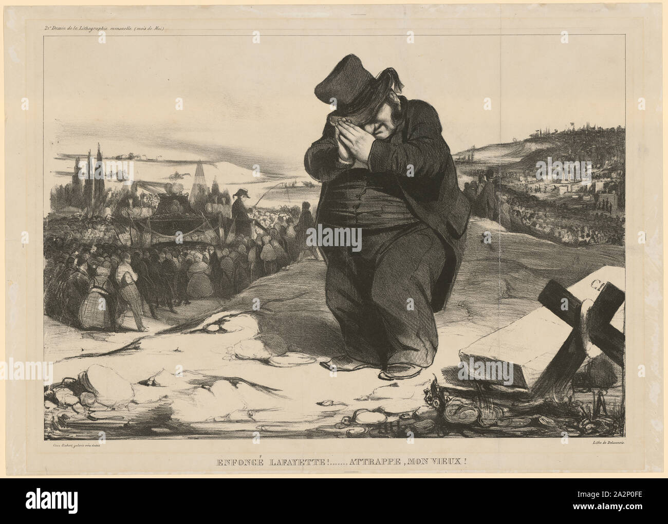 Enfoncé Lafayette! .... Fantoccio, mon vieux !, chalk litografia, prima e unica condizione, folio: 34,2 x 47,7 cm |, IMMAGINE: 29,4 x 42,3 cm, Honoré Daumier, Marsiglia 1808-1879 Valmondois/Seine-et-Oise Foto Stock