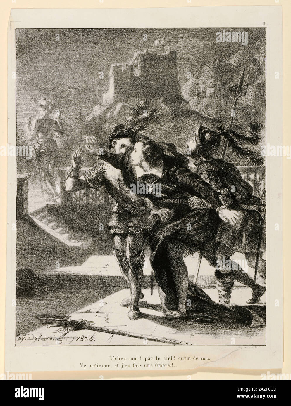 Frazione veut suivre l'ombre de son père (William Shakespeare, frazione, Actes I, Scène IV), 1835, chalk litografia, terza condizione (da 4), il foglio: 29,4 x 22,5 cm |, IMMAGINE: 25,8 x 20,3 cm, nella pietra u.l., firmata e datata: Eug., Delacroix., 1835th, Eugène Delacroix, Charenton-Saint-Maurice/Val-de-Marne 1798-1863 Champrosay bei Paris Foto Stock