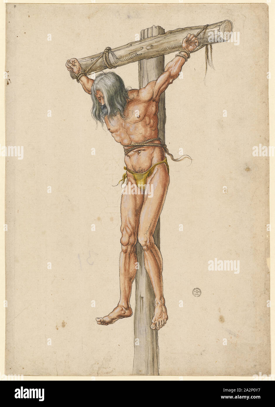 Ladro sulla croce (a sinistra), giù in nero, watercolored, su sottili,-carta forata, foglio: 30,9 x 22 cm, non marcati, Albrecht Dürer, (Kopie nach / copia dopo), Norimberga 1471-1528 Nürnberg Foto Stock
