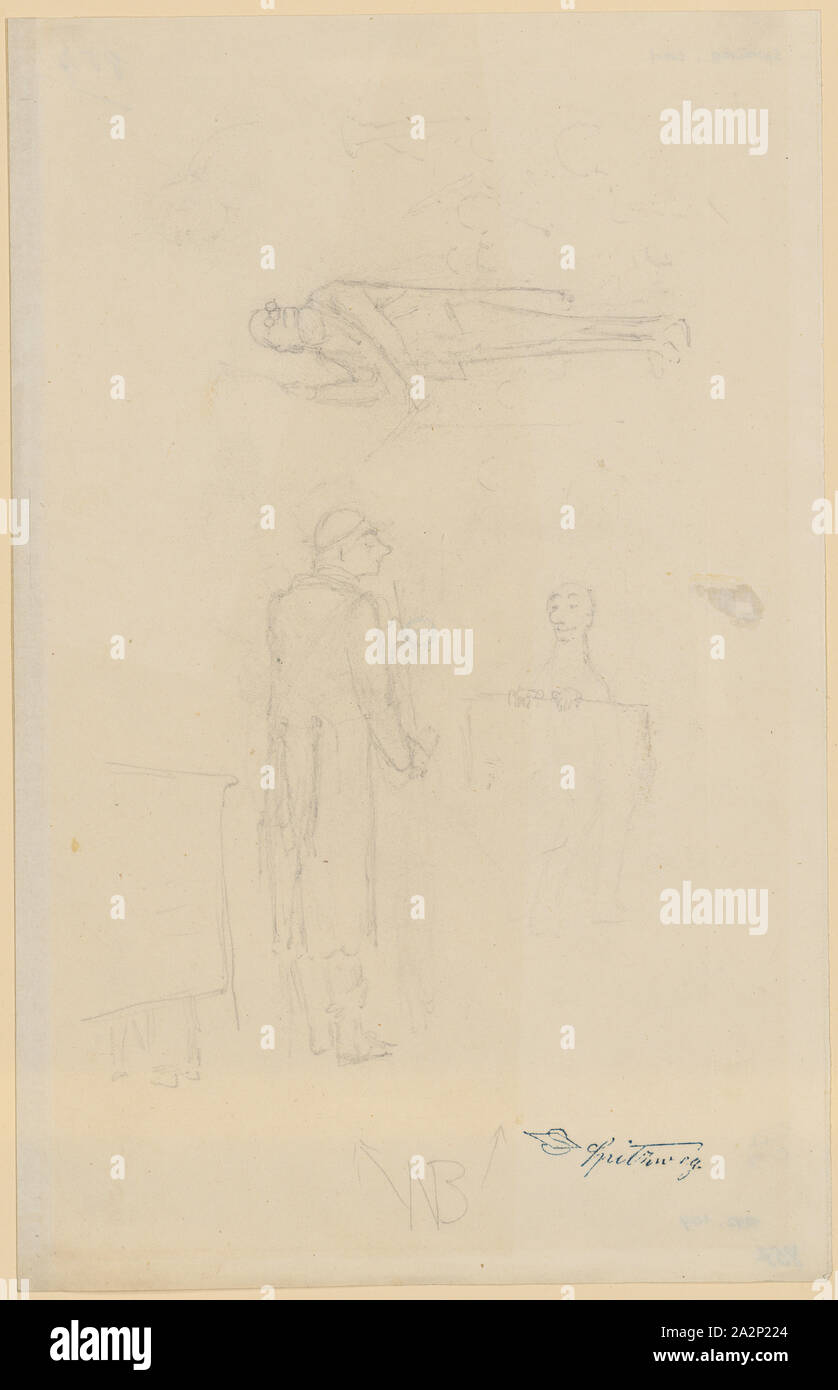 Foglio di studio con due conduttori, matita, foglio: 32,6 x 20,9 cm, U. M. scritto: NB [con due frecce], Carl Spitzweg, München 1808-1885 München Foto Stock