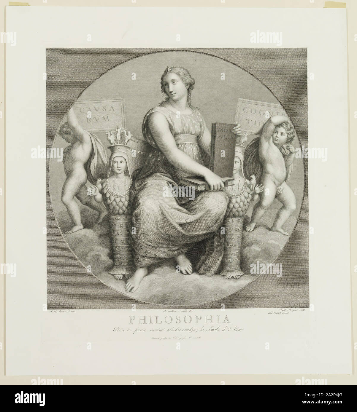 Raffaello Morghen, Italiano, 1758-1833, dopo Raffaello, Italiano, 1483-1520, filosofia, tra 1758 e 1833, incisione stampate con inchiostro nero su carta intessuta, pagina: 16 3/8 × 14 7/8 pollici (41,6 × 37,8 cm Foto Stock