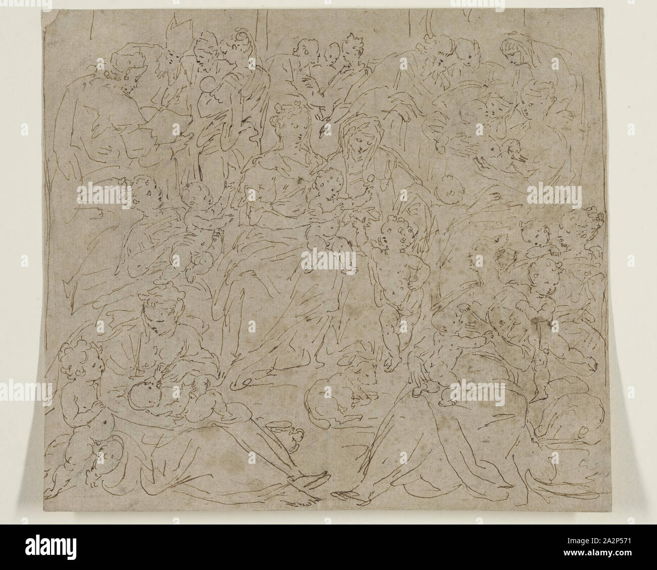 Sconosciuto (fiammingo), dopo Marten de Vos, Netherlandish, 1532-1603, Santo parentela, secolo XVII, penna e inchiostro bruno su gesso nero su scolorito carta vergata, foglio: 7 1/2 x 8 1/2 pollici (19,1 × 21,6 cm Foto Stock