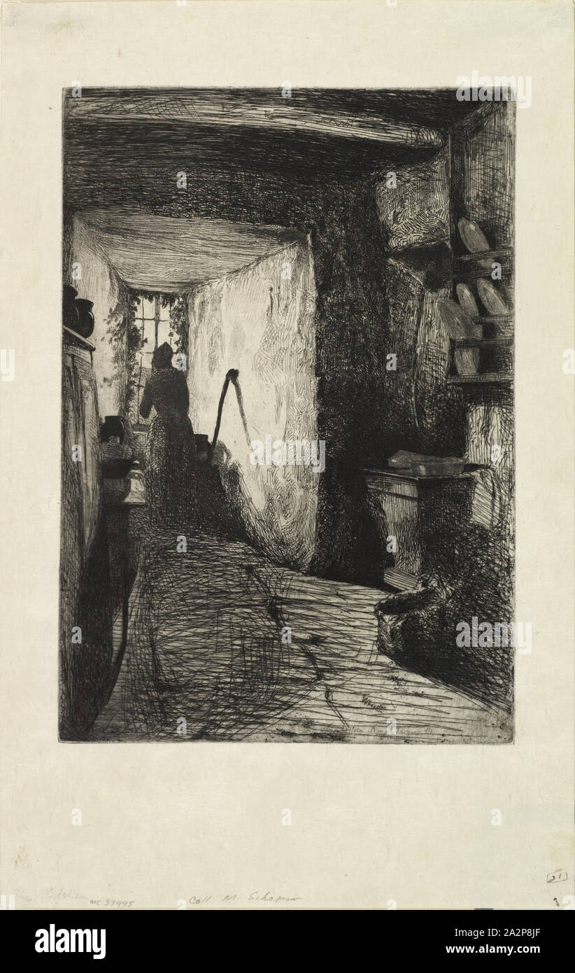 James Abbott McNeill Whistler, Americano, 1834-1903, la cucina, ca. 1858, incisione stampate con inchiostro nero su bianco carta intessuta, Piastra: 9 × 6 1/4 pollici (22,9 × 15,9 cm Foto Stock