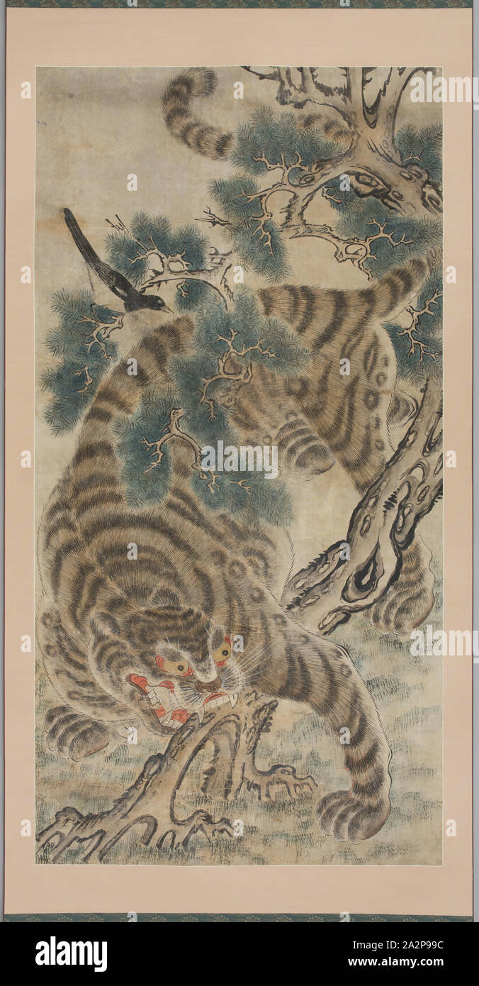 Sconosciuto (coreano), Tiger e la gazza, secolo XIX, inchiostro e acquerello  su Korean carta di riso, Immagine: 46 1/2 × 24 pollici (118,1 × 61 cm Foto  stock - Alamy