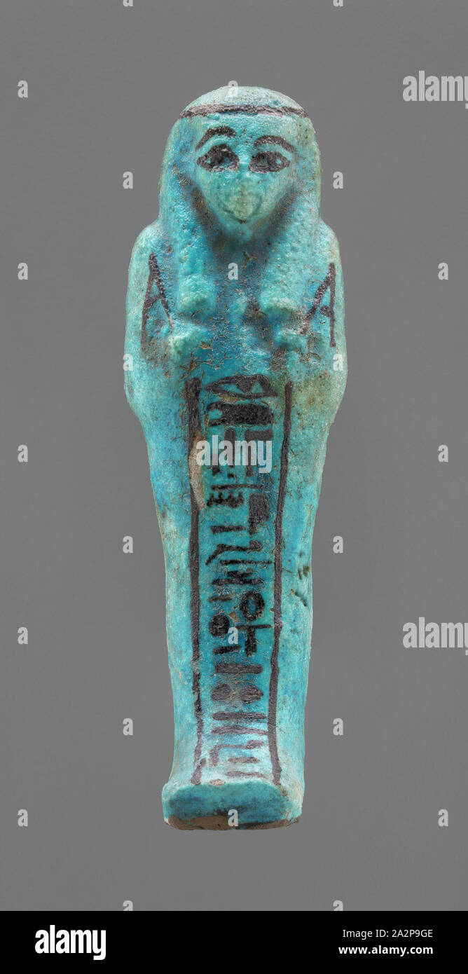 Egiziano, Shabti, 1307/1196 BC, Faience, smalto blu, pigmento nero, 6 7/8 x 2 7/8 x 1 3/4 in. ( 17.46 x 7.30 x 4.45 cm Foto Stock