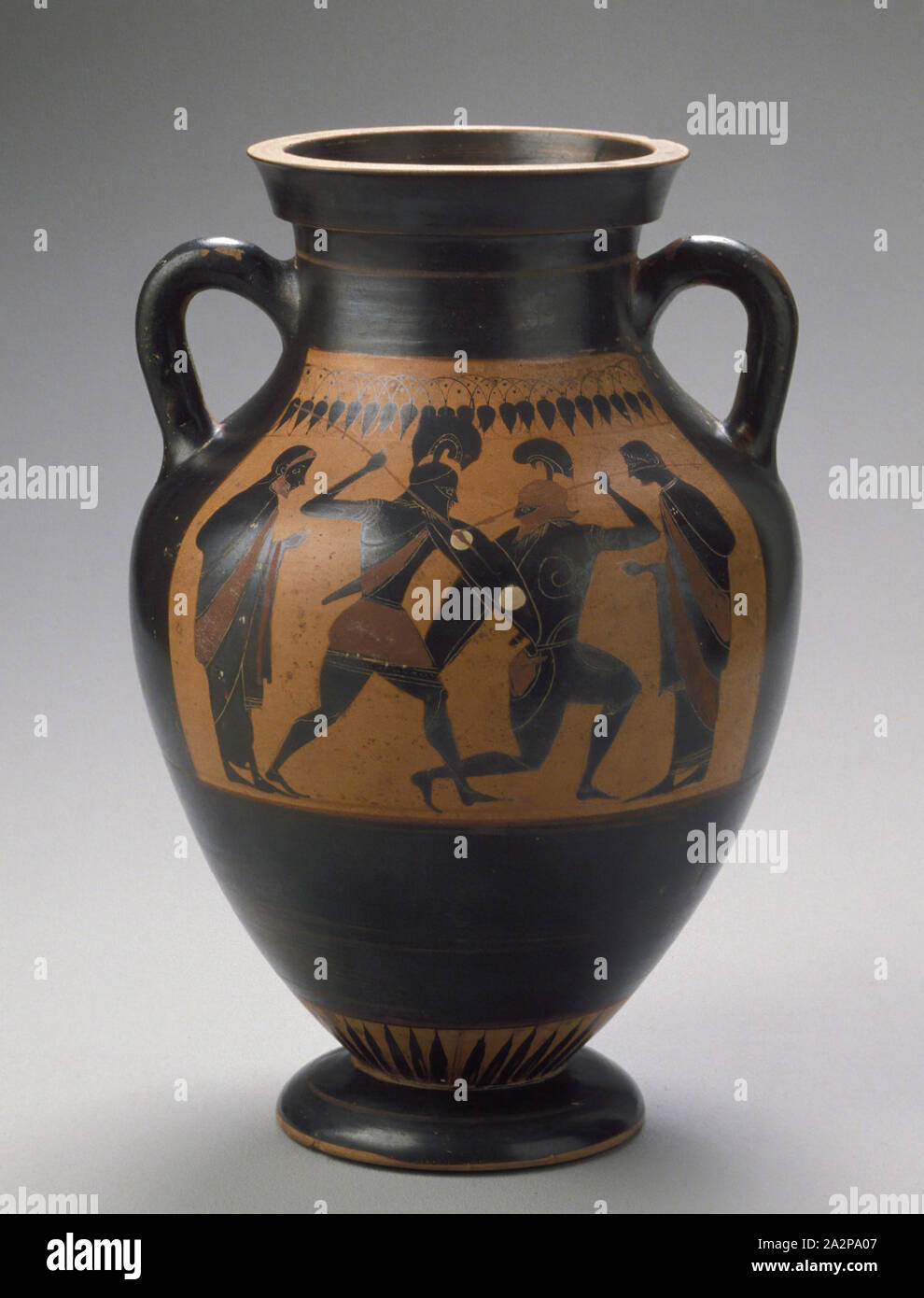 Attribuito al pittore di oscillazione, greco, Storage Jar, 540/520 BC, argilla, 13 7/16 x 9 1/8 in. diam. (34,6 x 23,4 cm Foto Stock