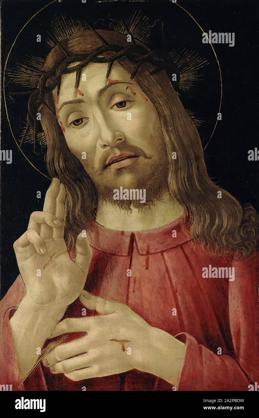Sandro Botticelli, Italiano, 1444 o 1445 - 1510, il Cristo risorto, ca. 1480, vernice su pannello in legno (trasferiti), privo di cornice: 18 × 11 3/4 pollici (45,7 × 29,8 cm Foto Stock Sandro Botticelli, Italiano, 1444 o 1445 - 1510, il Cristo risorto, ca. 1480, vernice su pannello in legno (trasferiti), privo di cornice: 18 × 11 3/4 pollici (45,7 × 29,8 cm Foto Stock