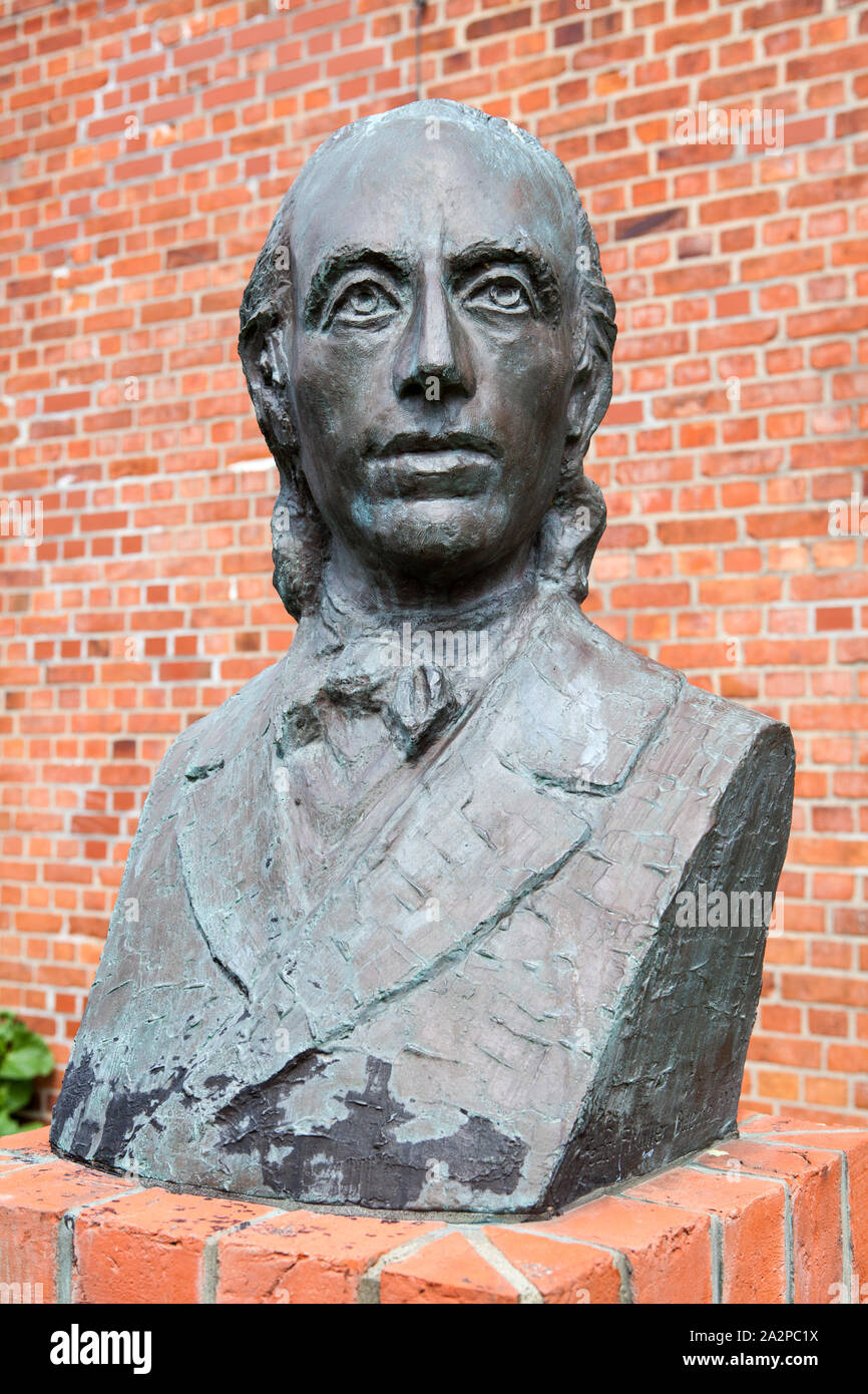 Busto di Johann Heinrich Voss in Otterndorf, Bassa Sassonia, Germania del nord Europa Foto Stock