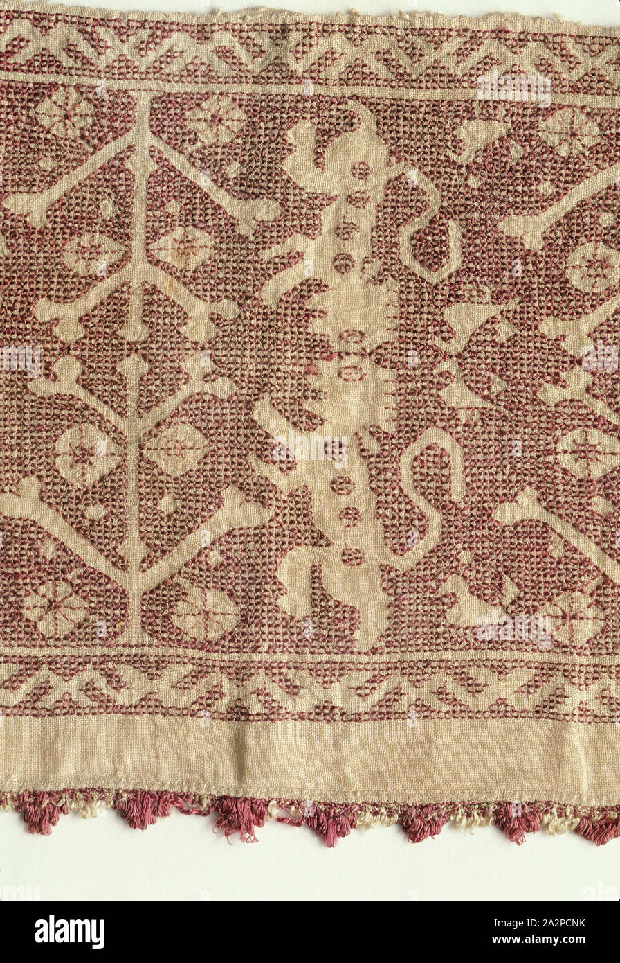 Sconosciuto (Greco), banda, XVI secolo, fondazione di tessuto ad armatura a tela di lino; filo di seta; tecnica di Assisi Foto Stock