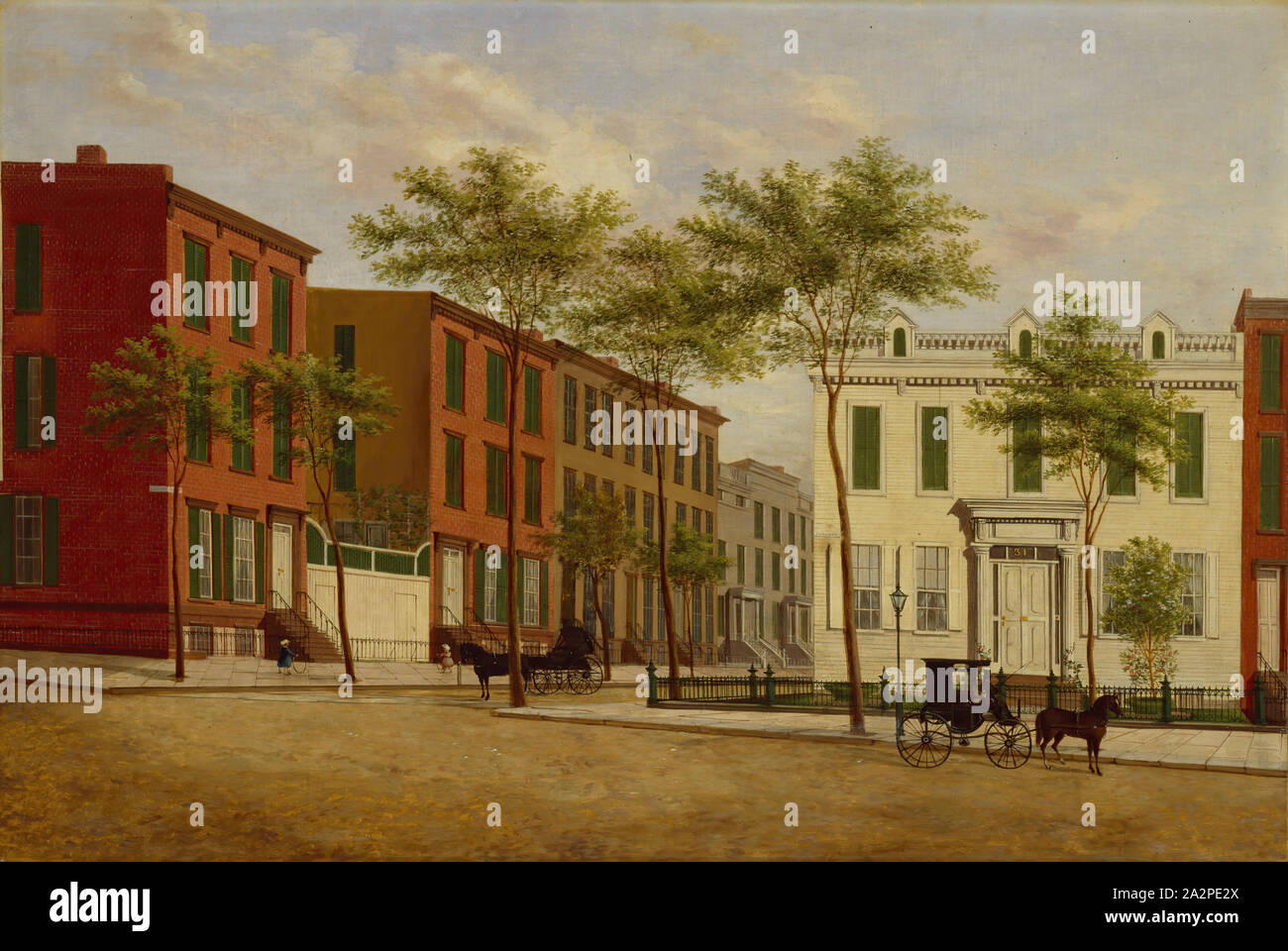 Sconosciuto (americano), Street in Brooklyn, tra 1880 e 1890, olio su tela, complessivo: 30 × 44 1/2 pollici (76,2 × 113 cm Foto Stock