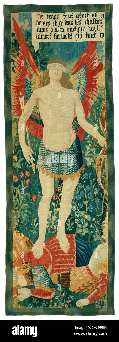 Sconosciuto (Francese), Eros trionfante, 1500/1520, lana, seta, complessivo: 114 × 42 pollici (289.6 × 106,7 cm Foto Stock
