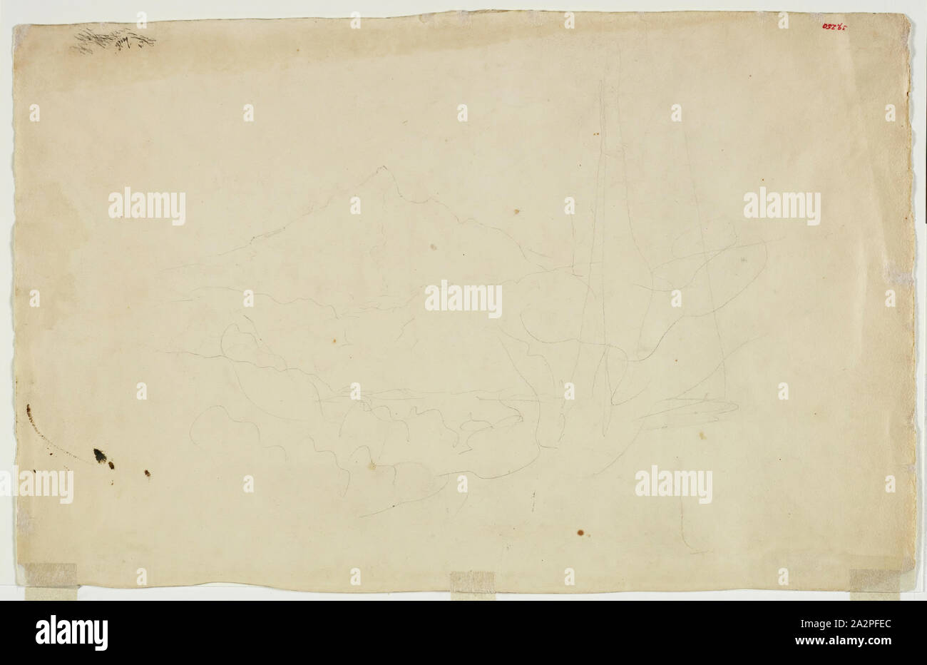 Thomas Cole, Americano, 1801-1848, paesaggio, secolo XIX, grafite matita su carta velina beige carta, Foglio (irreg): 11 1/4 × 17 1/2 pollici (28,6 × 44,5 cm Foto Stock