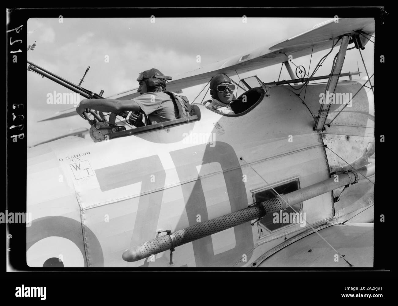 Attività R.A.F.. Close up & pilota mitrailleur Ramleh Aerodrome Foto Stock