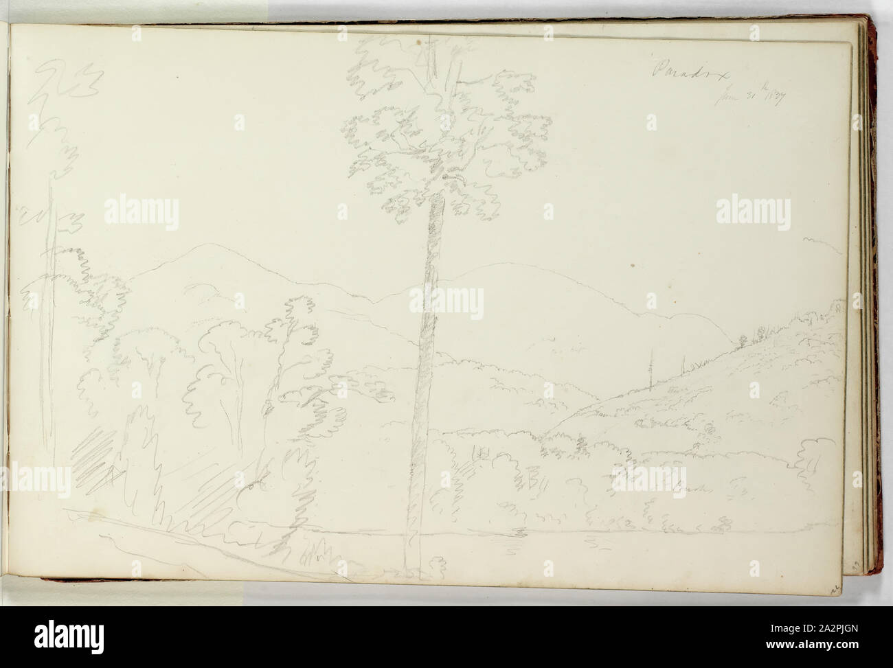 Thomas Cole, Americano, 1801-1848, paradosso, Giugno 31, 1837, 1837, grafite matita su off-white carta intessuta, foglio: 9 11/16 × 14 3/16 pollici (24,6 × 36 cm Foto Stock
