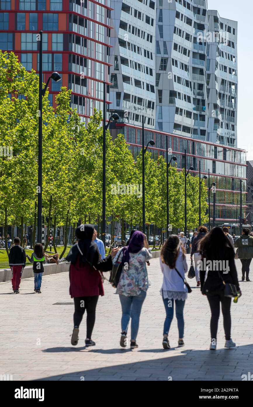 Il centro di Rotterdam, Paesi Bassi, Kruisplein promenade, edifici residenziali, negozi, Foto Stock