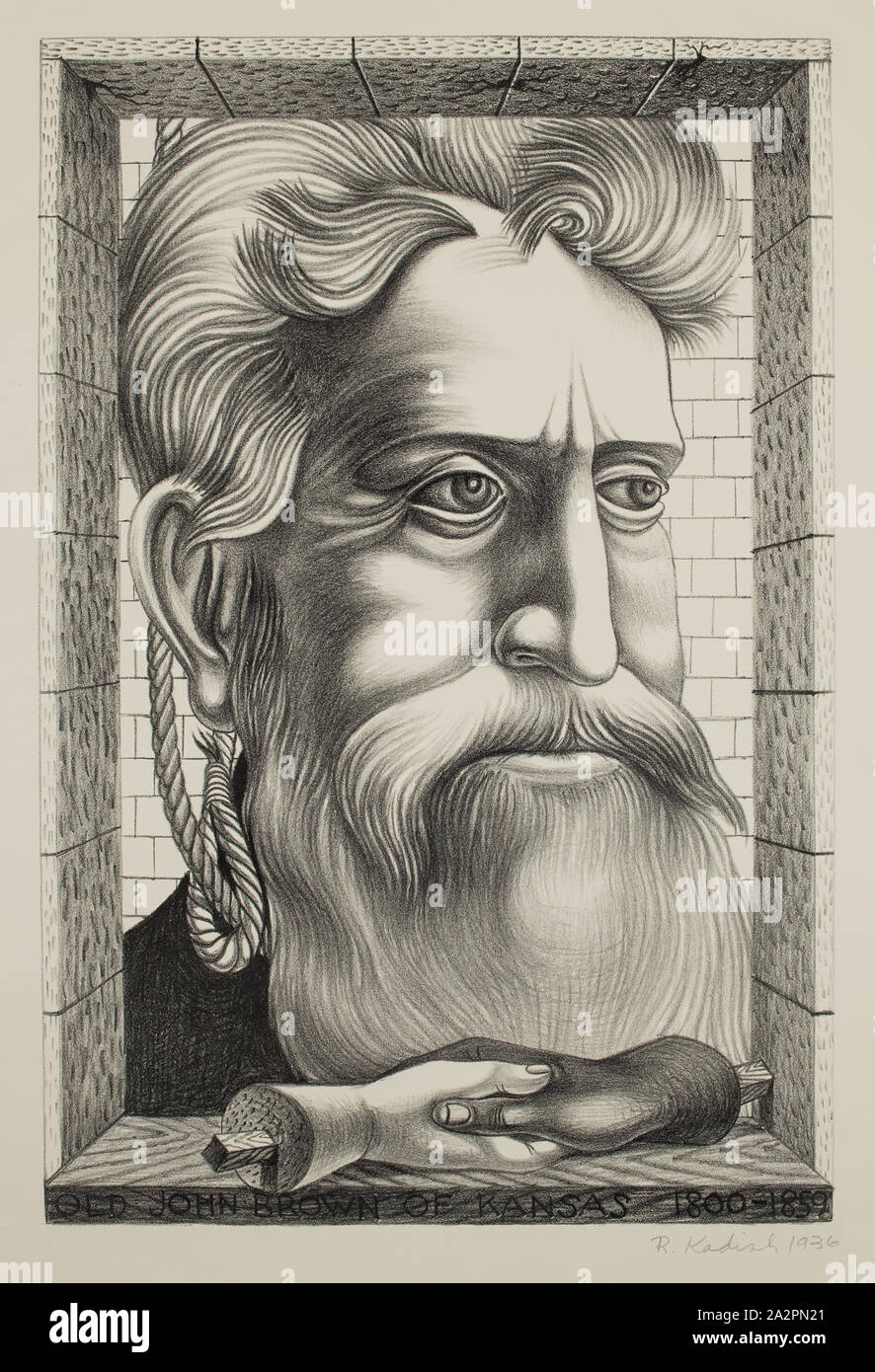 Ruben Kadish, Americano, 1913-1992, Old John Brown del Kansas, 1936, litografia stampate con inchiostro nero su carta intessuta, Immagine: 15 × 10 pollici (38,1 × 25,4 cm Foto Stock