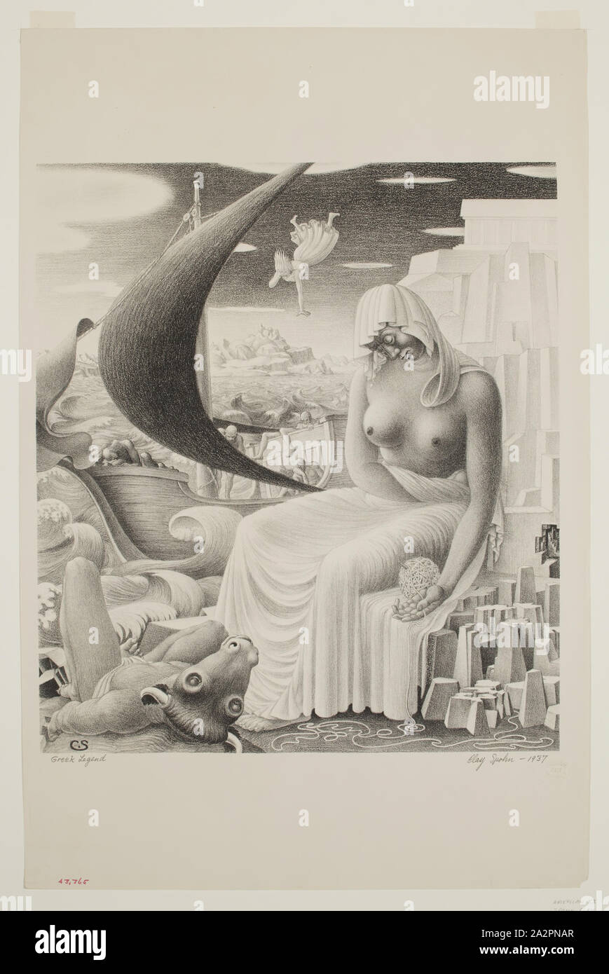Spohn di argilla, Americano, 1898-1977, leggende greche, 1937, litografia stampate con inchiostro nero su carta intessuta, Immagine: 13 × 11 3/8 pollici (33 × 28,9 cm Foto Stock