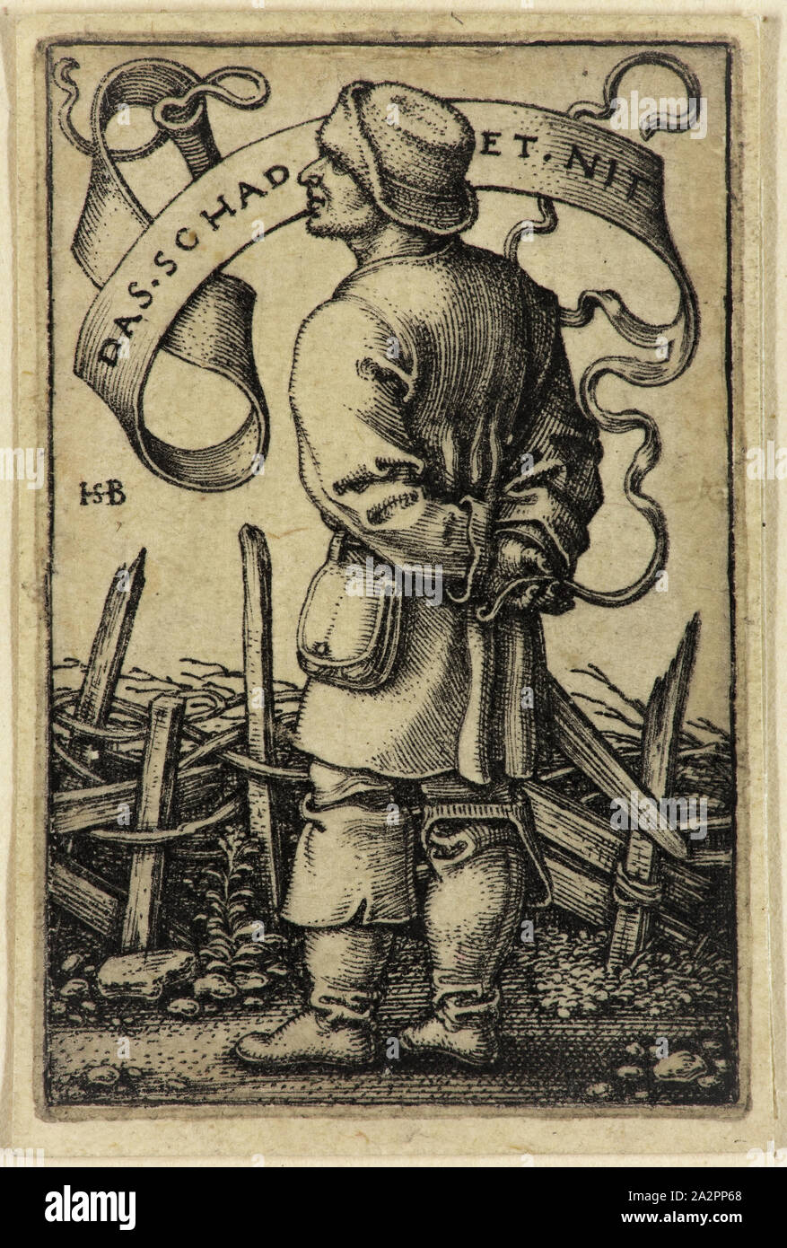 Hans Sebald Beham, Tedesco, 1500-1550, meteo contadino, inizi del XVI secolo, incisione stampate con inchiostro nero su carta vergata, Piastra: 1 3/4 × 1 1/8 pollici (4,4 × 2,9 cm Foto Stock