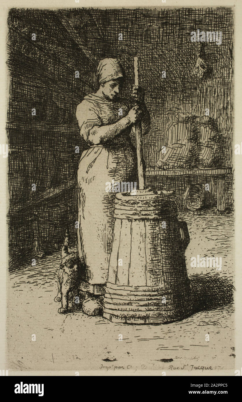 Jean-François Millet, Francese, 1814-1875, La baratteuse, tra il 1855 e il 1856, l'attacco stampate con inchiostro nero su carta vergata, Piastra: 6 7/8 × 4 5/8 pollici (17,5 × 11,7 cm Foto Stock