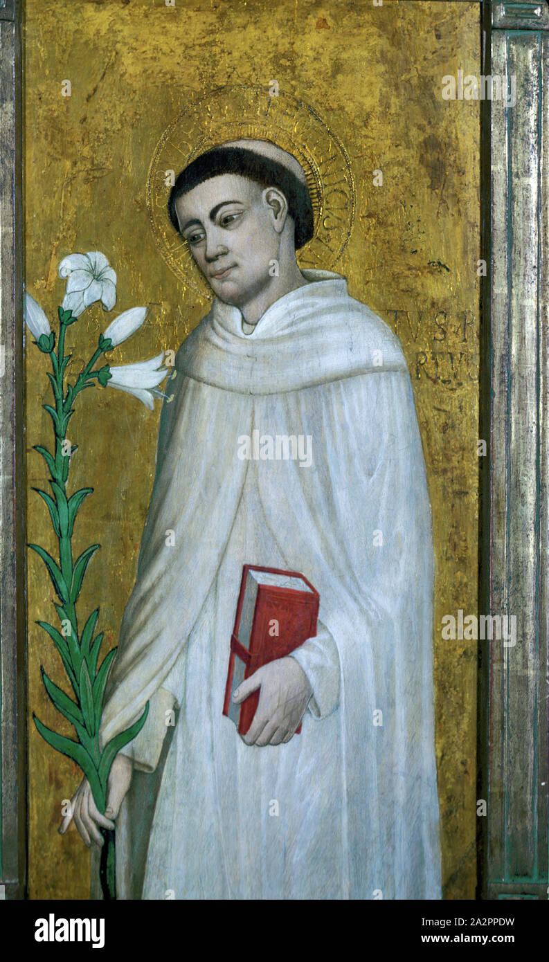 Enguerrand Quarton, Francese, 1408-1466, San Roberto di Molesmes, c. 1440, vernice su pannello in legno, senza cornice: 24 1/4 × 12 7/8 pollici (61,6 × 32,7 cm Foto Stock Enguerrand Quarton, Francese, 1408-1466, San Roberto di Molesmes, c. 1440, vernice su pannello in legno, senza cornice: 24 1/4 × 12 7/8 pollici (61,6 × 32,7 cm Foto Stock