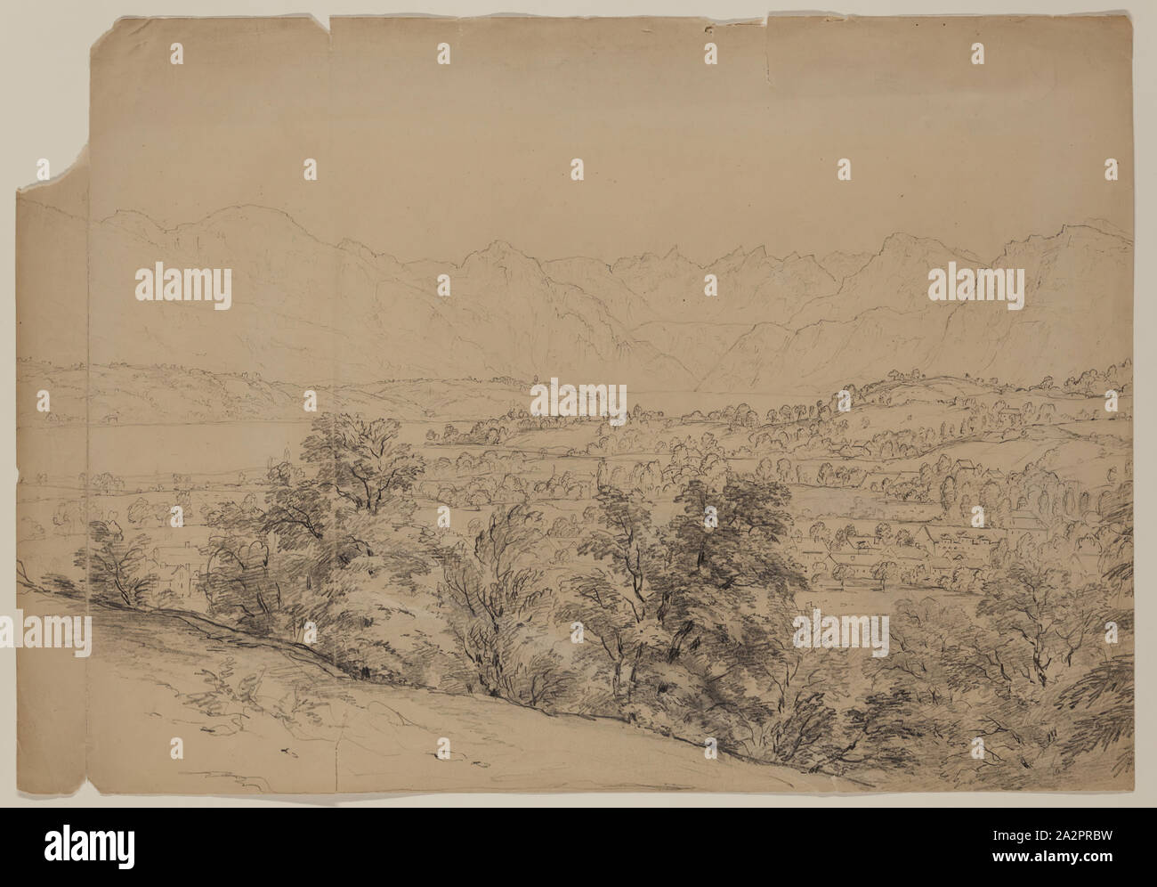 John W. Casilear, Americano, 1811-1893, valle alpina, secolo XIX, Grafite su carta, foglio: 10 1/2 × 15 3/16 pollici (26,7 × 38,6 cm Foto Stock