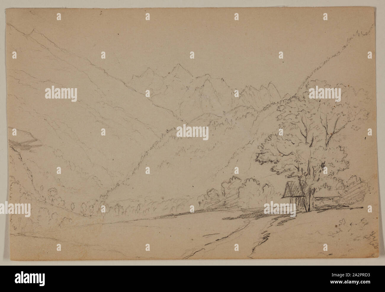 John W. Casilear, Americano, 1811-1893, paesaggio alpino, secolo XIX, Grafite su carta, foglio: 4 × 5 7/8 pollici (10,2 × 14,9 cm Foto Stock