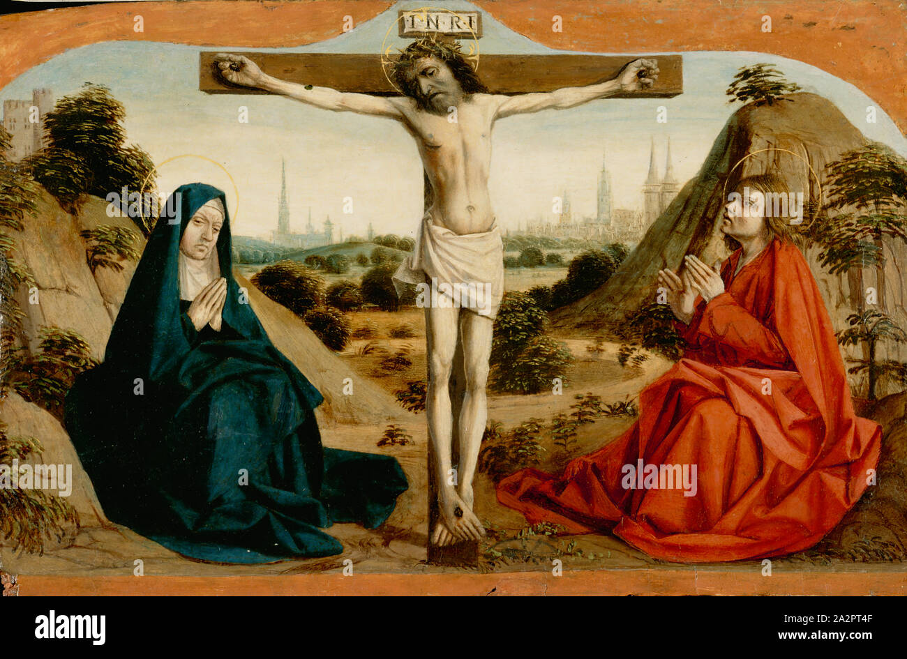 Nicolas Dipre, Francese, attivo, 1495 - 1532, la Crocifissione, c. 1500, vernice su pannello in legno, senza cornice: 11 1/2 × 17 7/16 pollici (29,2 × 44,3 cm Foto Stock Nicolas Dipre, Francese, attivo, 1495 - 1532, la Crocifissione, c. 1500, vernice su pannello in legno, senza cornice: 11 1/2 × 17 7/16 pollici (29,2 × 44,3 cm Foto Stock
