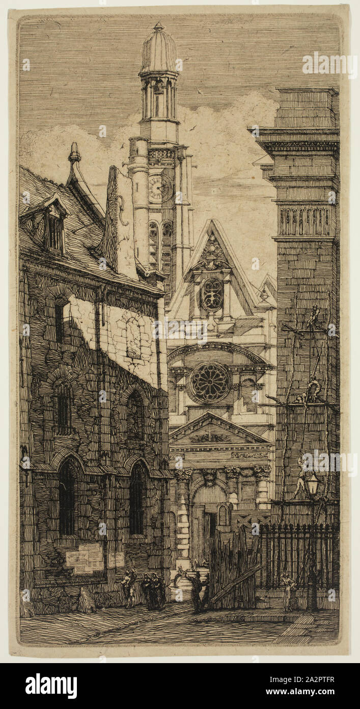 Charles Meryon, Francese, 1821-1868, Saint-Etienne-du-Mont, Paris, 1852, incisione stampate con inchiostro nero su carta intessuta, Piastra: 9 7/8 x 5 1/8 pollici (25,1 × 13 cm Foto Stock
