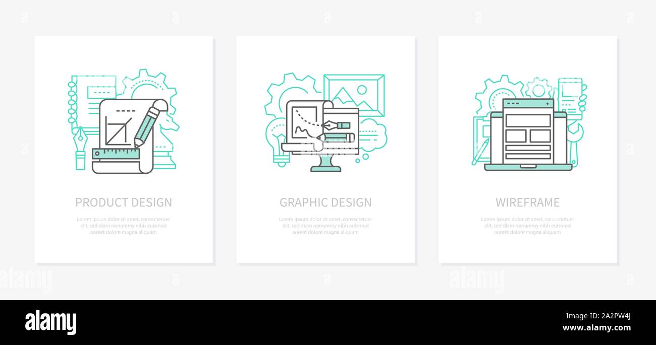 Il design di prodotto, creatività concetto lineare di set di icone Illustrazione Vettoriale