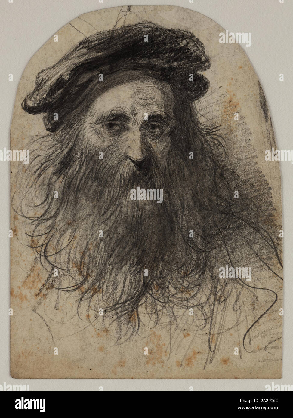 Felix Ottavio Carr Darley, Americano, 1822-1888, la testa di un uomo barbuto, fine del XIX secolo a matita su off-white carta intessuta, Foglio (superiore tagliato in un arco): 4 3/4 × 3 7/16 pollici (12,1 × 8,7 cm Foto Stock