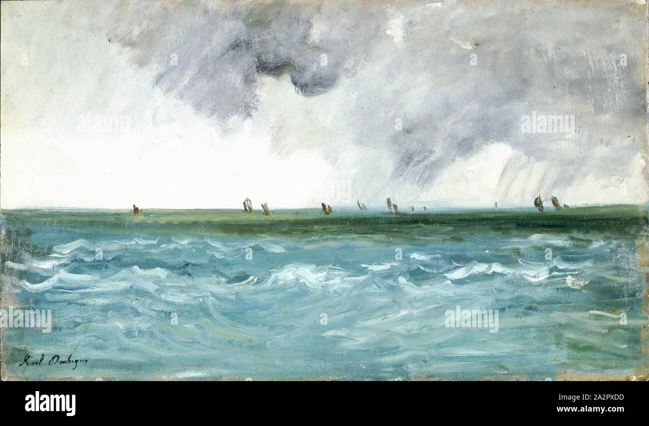 Karl Pierre Daubigny, Francese, 1846-1886, Seascape, secolo XIX, olio su pannello in legno, senza cornice: 15 5/8 × 24 3/4 pollici (39,7 × 62,9 cm Foto Stock Karl Pierre Daubigny, Francese, 1846-1886, Seascape, secolo XIX, olio su pannello in legno, senza cornice: 15 5/8 × 24 3/4 pollici (39,7 × 62,9 cm Foto Stock
