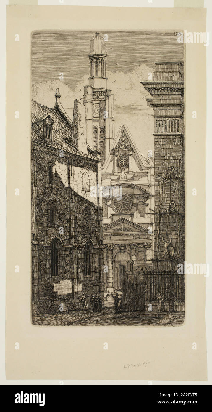 Charles Meryon, Francese, 1821-1868, Saint Etienne-du-Mont, Paris, 1852, incisione e puntasecca stampate con inchiostro nero su carta vergata, Piastra: 9 3/4 x 5 1/8 pollici (24,8 × 13 cm Foto Stock