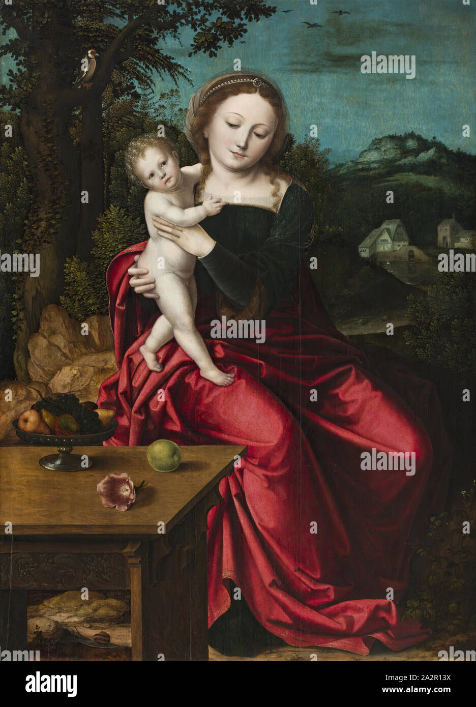 Master del pappagallo, fiammingo, la Madonna e il Bambino, c. 1515, olio su pannello in legno, 37 1/4 x 36 7/8 (94,6 x 93,7 Foto Stock Master del pappagallo, fiammingo, la Madonna e il Bambino, c. 1515, olio su pannello in legno, 37 1/4 x 36 7/8 (94,6 x 93,7 Foto Stock
